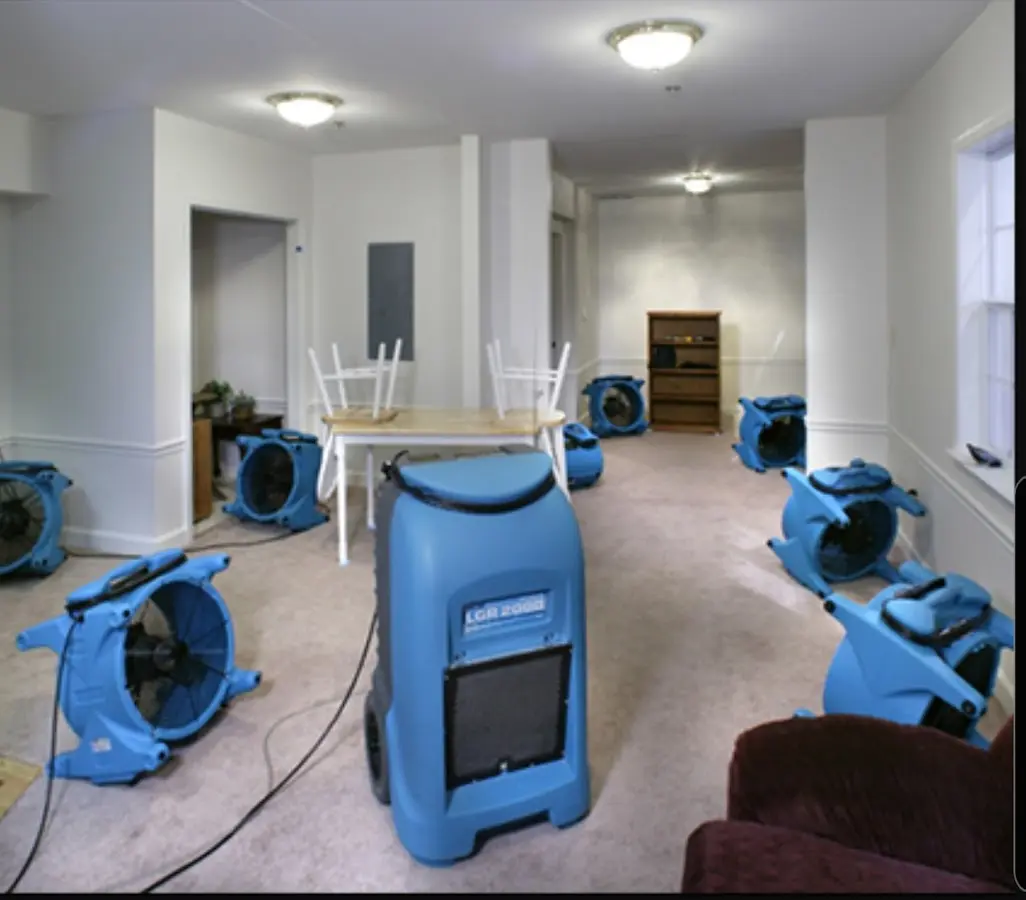 Air movers and dehumidifier setup for Water Extraction & Removal in Mantua